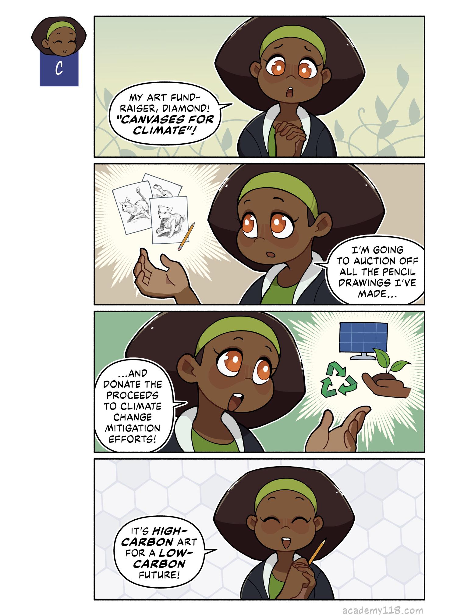 if Graphite reduced her carbon footprint, would her shoe size get smaller? Carbon Copies comic page 19