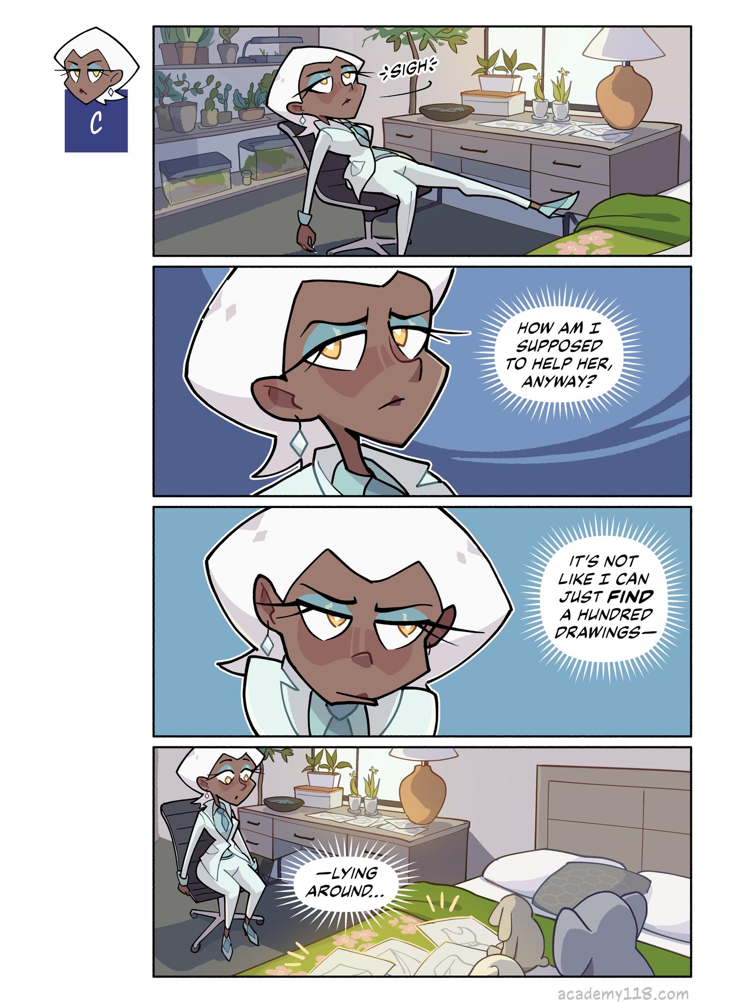 Right on cue, Diamond finds a hundred drawings lying around. Carbon Copies comic page 27