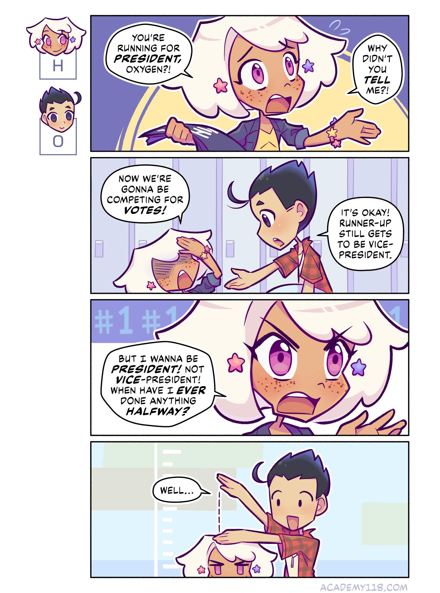 she hasn’t grown since the recombination epoch Hydrogen for President comic page 7