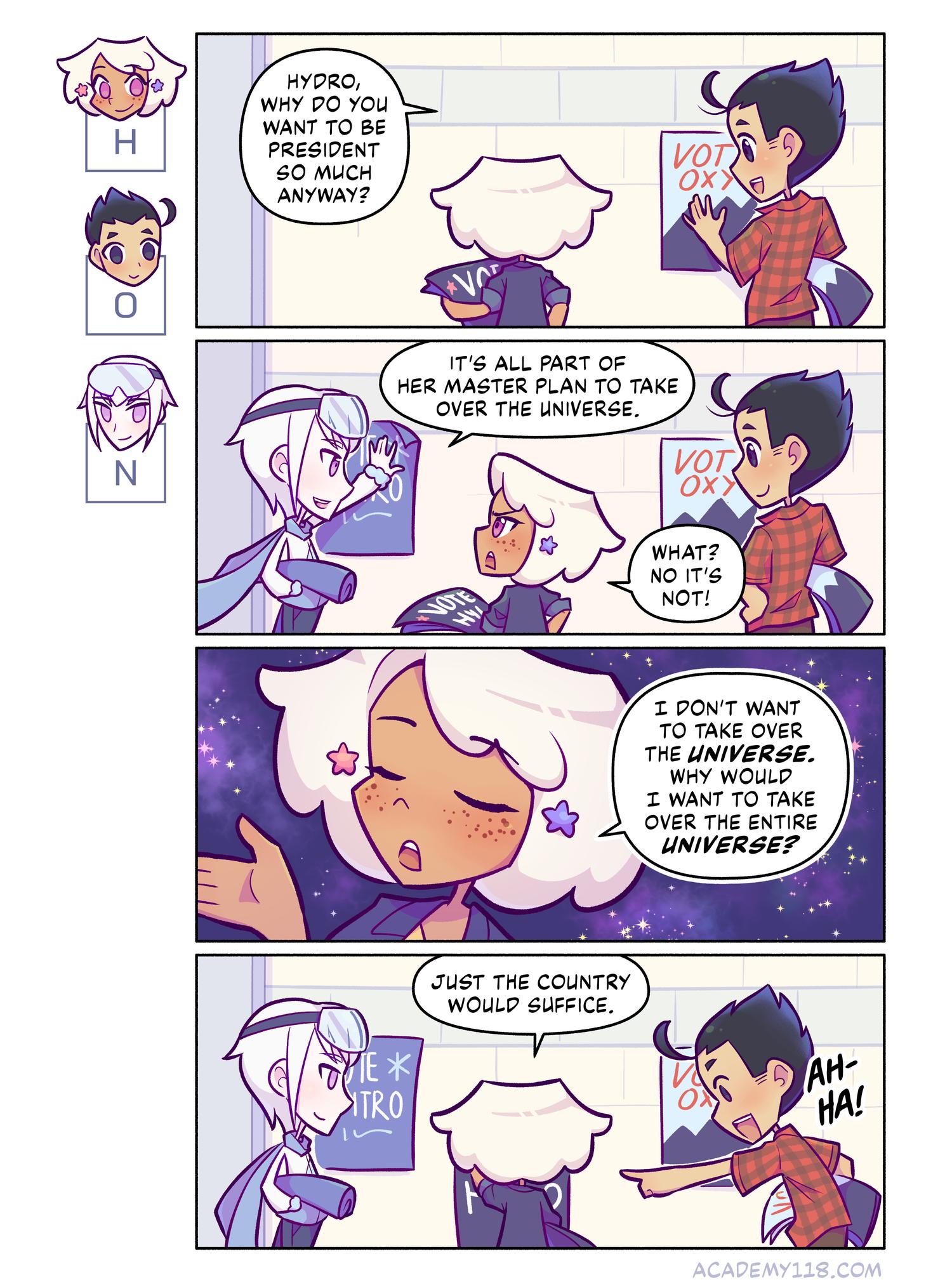 73.9% of the visible universe belongs to Hydrogen Hydrogen for President comic page 11