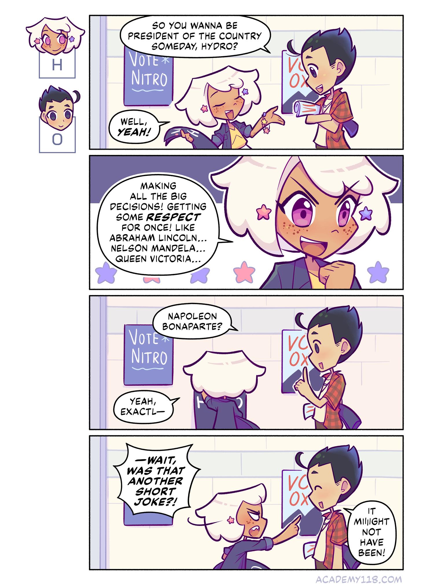 *cue angry emails about napoleon being of average height for the time* Hydrogen for President comic page 12