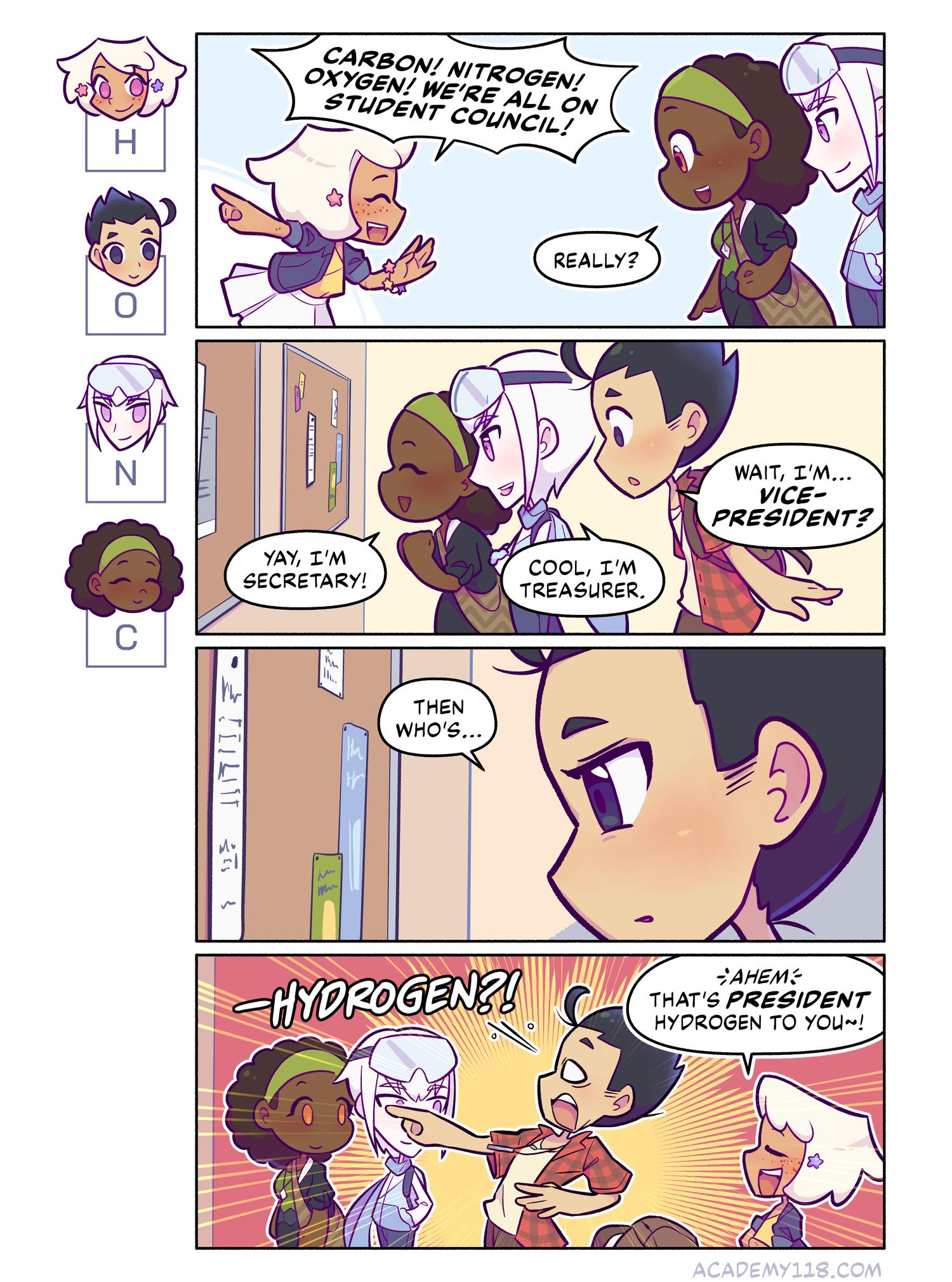 I demand a recount! it’s easy to make a mistake when tallying several DOZEN votes!! Hydrogen for President comic page 40